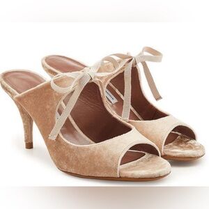 Tabitha Simmons Helene Champagne Pink Velvet Heels. Made in Italy